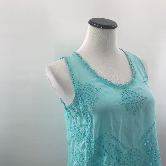 Johnny Was Blue Embroidered Eyelet Spear Tank Top - Picture 6 of 11